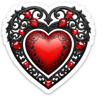 goth heart with red gems and black filigree sticker