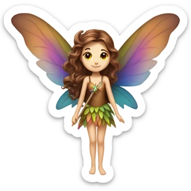 Beautiful long brown hair Pixie fairy with colorful wings and wand  sticker