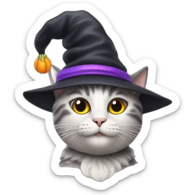 cat wearing a witches hat with abby from sesame street's wand sticker