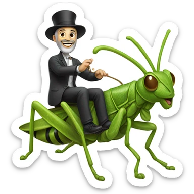 Rabbi riding a grasshopper sticker