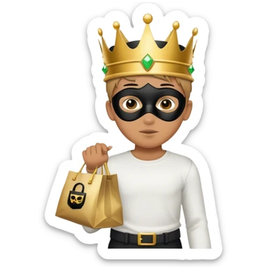 boy in white shirt crown burglar mask and bag of loot sticker
