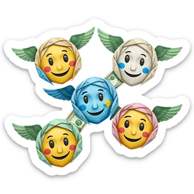 flying mixed-currency banknotes (dollar, euro, ruble) with sad smiley faces, dynamic, expressive style similar to 💸 emoji sticker