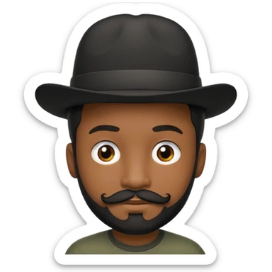 Gere um menino de cabelos preto e boné pro lado com feição séria e bigode sticker