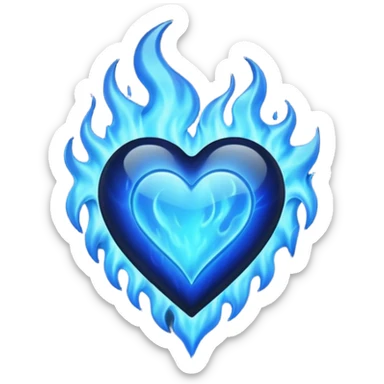 Black heart with blue flames sticker