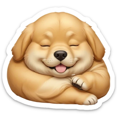 Cinematic Meme-Worthy Chubby Sleeping Golden Retriever Portrait Emoji, Head resting peacefully with a contented smile, showcasing a delightfully chubby build and a luxuriously soft golden coat, eyes shut in a serene nap, Simplified yet hilariously adorable features, highly detailed, glowing with a soft, drowsy light, high shine, relaxed and utterly lovable, stylized with an air of playful laziness, bright and heartwarming, soft glowing outline, capturing the essence of a comically sleepy companion, so meme-worthy it feels like it could instantly become the next viral sensation of adorable slumber! sticker