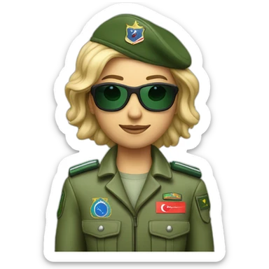 Blonde military Pilot with green uniform which is has a Turkish flag on right arm, pilot badge on chest, wearing sunglasses   sticker