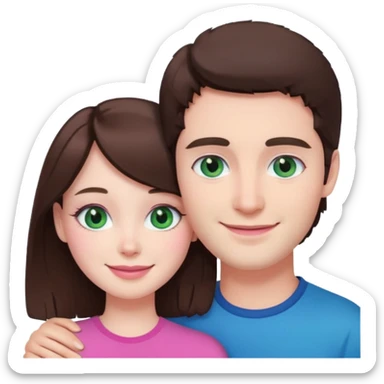 pink polaroid photo of a couple thats white with brunette hair blue and green eyes sticker