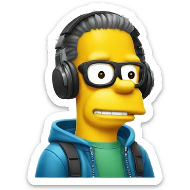 bart simpson is happy, listens to music sticker