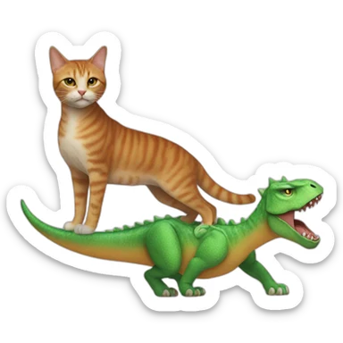 A cat on a dog on a cat on a dinosaur sticker