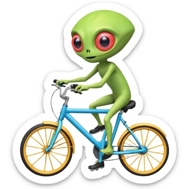 one-eyed alien riding a bicycle, large single eye, colorful skin, funny balance pose, cute sci-fi style, 3D cartoon, mobile game icon style, clean background, no text, no watermark
 sticker