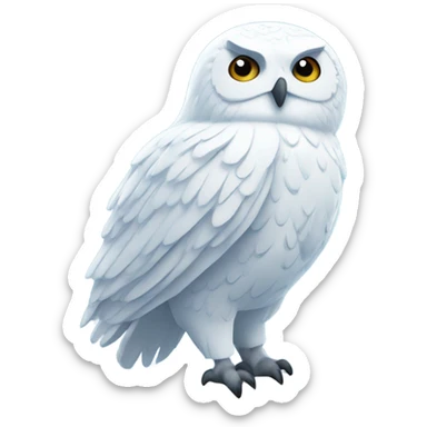 White owl with blue eyes sitting in a tree with snow all around sticker