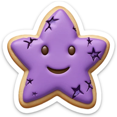 realistic pastel purple cookie with a soft, crumbly texture, fine surface cracks, matte baked finish, star-shaped jam cutout revealing glossy dark berry filling sticker