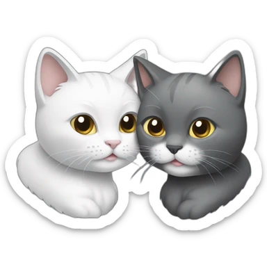 Two cats playing together, one dark gray and the other white sticker