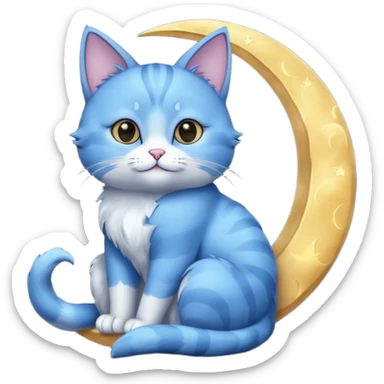Blue cat holding a moon 🌙🐱 sticker