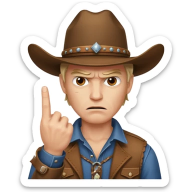 angry cowboy giving the middle finger sticker