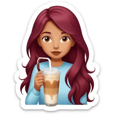 Burgundy long haired tanned girl with iced latte sticker
