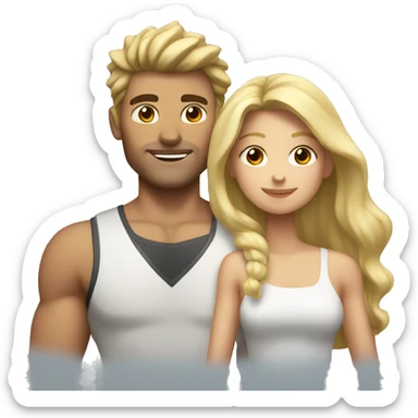 A couple. The guy is very muscular with spiky brown hair and the girl has long blonde hair  sticker