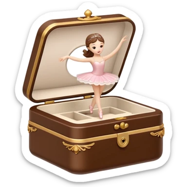 brown open music box with dancing ballerina sticker