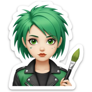 punk-girl with green hair in leather jacket with brush sticker