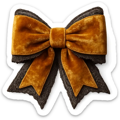 Add lace and velvet details to the gothic yellow bow in a photorealistic style. Keep the background transparent if possible. sticker