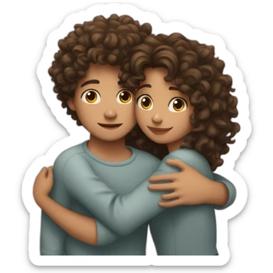 Wavy haired girl hugging curly haired boy  sticker