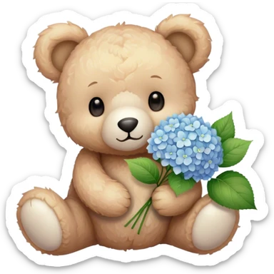 light teddy bear holding hydrangeas sticker