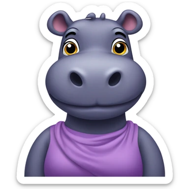 purple hippopotamus in a waist-length dress sticker
