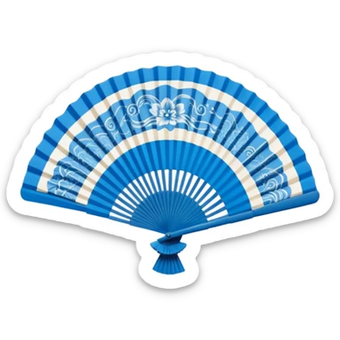blue paper hand fan with pattern sticker