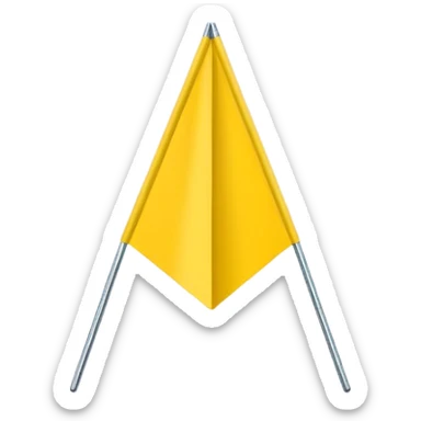 Flat triangular flag icon, solid bright yellow color, no folds or waves, simple clean design, minimalistic style, high resolution, on transparent or plain background sticker