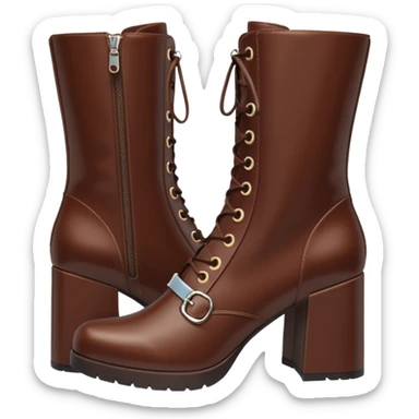 chocolate brown y2k boots block heeled, side zipper sticker