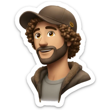 cheveux longs bouclés bronzés casquette homme sticker