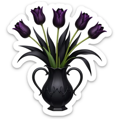goth tulip bouquet with wilted black tulips in cracked gothic vase sticker