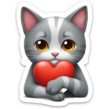 Cat hugging heart sticker