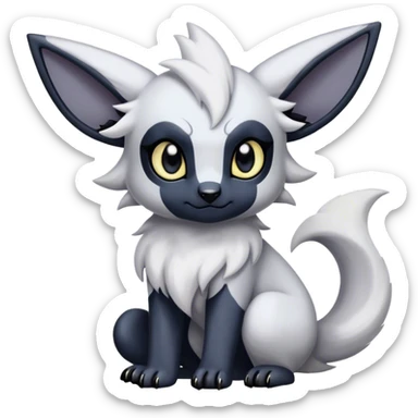 Absol-Umbreon, black ears, no Scapha, black long scaly tail, big eyes, black eyes, white fur, black claws, cute, adorable sticker