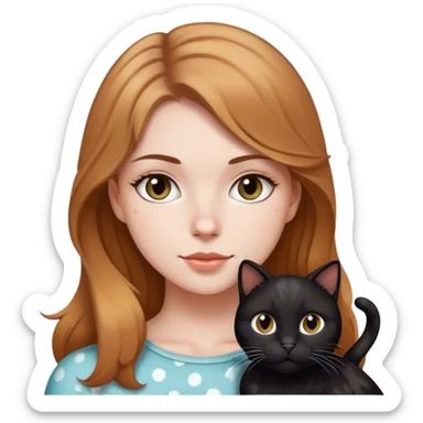 White girl with light brown hair holding a black cat with white spots  sticker