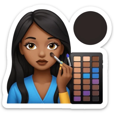 Una niña morena maquillandose con pelo largo sticker