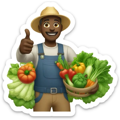 Black farmer picking up vegetables and welcoming with thumbs up sticker