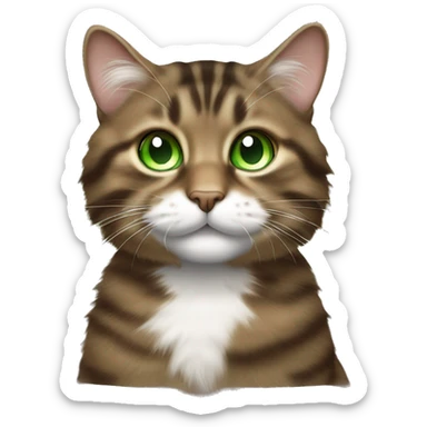 Cheeky fluffy brown tabby cat with white nose and soft green eyes  sticker