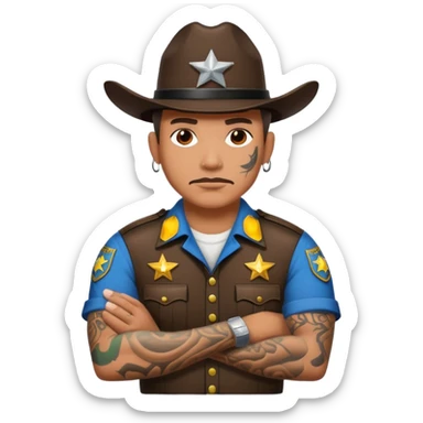 sheriff with tatttoos only on his arms  sticker