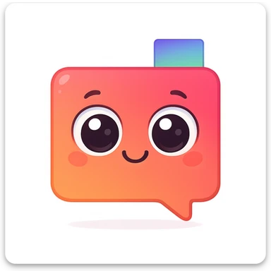 Turn the YumChat icon into a cute smiling emoji character with big eyes and a friendly expression, keeping the original colors and shape, in a cute emoji style. sticker