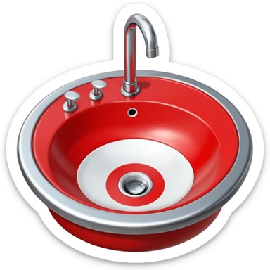 a sink with a red circular no sign sticker