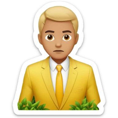 Man in a yellow suit looking suspicious while hiding in a bush sticker