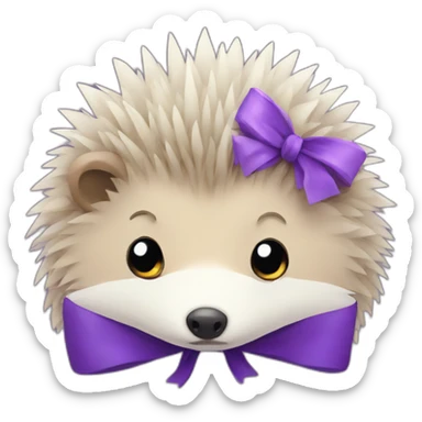 Sad hedgehog with a purple bow sticker