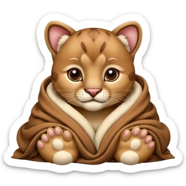 Cozy puma cougar cub in blanket with paws sticker