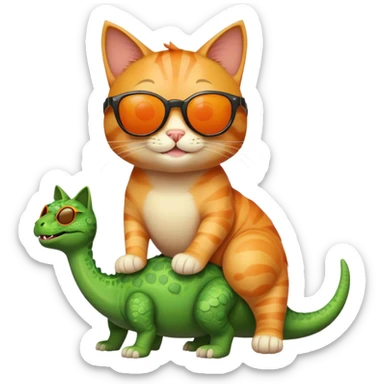 A cat with sunglasses sitting on a dinosaur  sticker