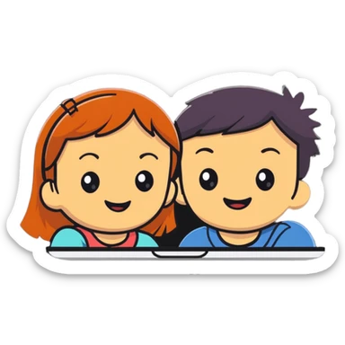 boy and girl having a video call, smiling at each other on screens sticker