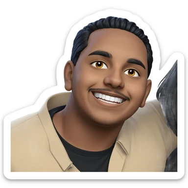 smiling male with black shirt sticker