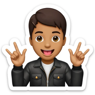 Black emoji sticking out tongue and holding up rockstar hands sticker