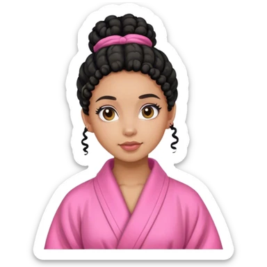 lightskin girl with black curly bun in pink robe sticker