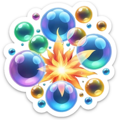 Create an emoji for a bubble boom with an explosion with bubbles with fire with moreee fireeee sticker